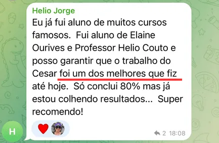 Print de depoimento de aluno que recomenda o trabalho do Cesar