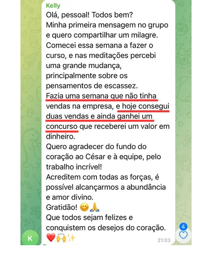 Print de depoimento de aluna sobre vendas na empresa e aprovação em concurso