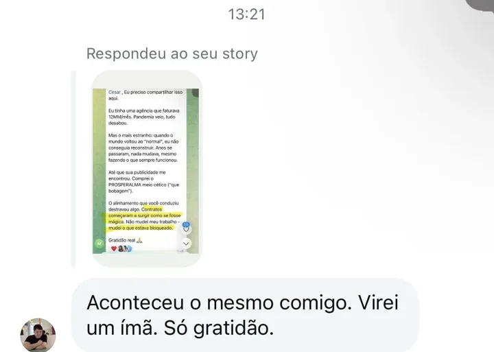 Print de resposta a um story: aconteceu o mesmo comigo